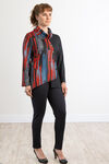 Red Abstract Multi-Colored With Front Slanted Buttons Asymmetrical-Hem Cowl Wrap Shirt , Red, original image number 2